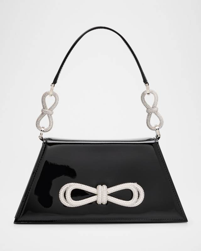 Samantha Double Bow Patent Leather Shoulder Bag